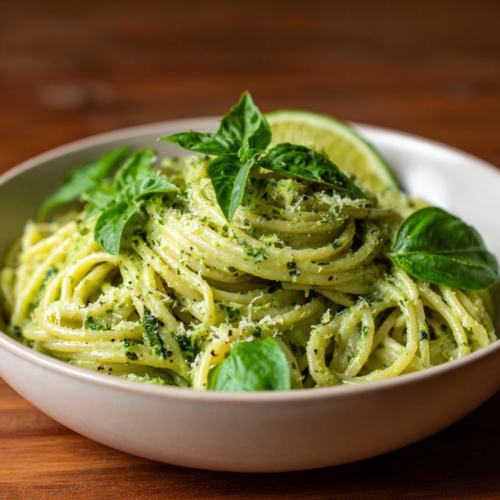 Avocado-Pasta mit Limette und Basilikum