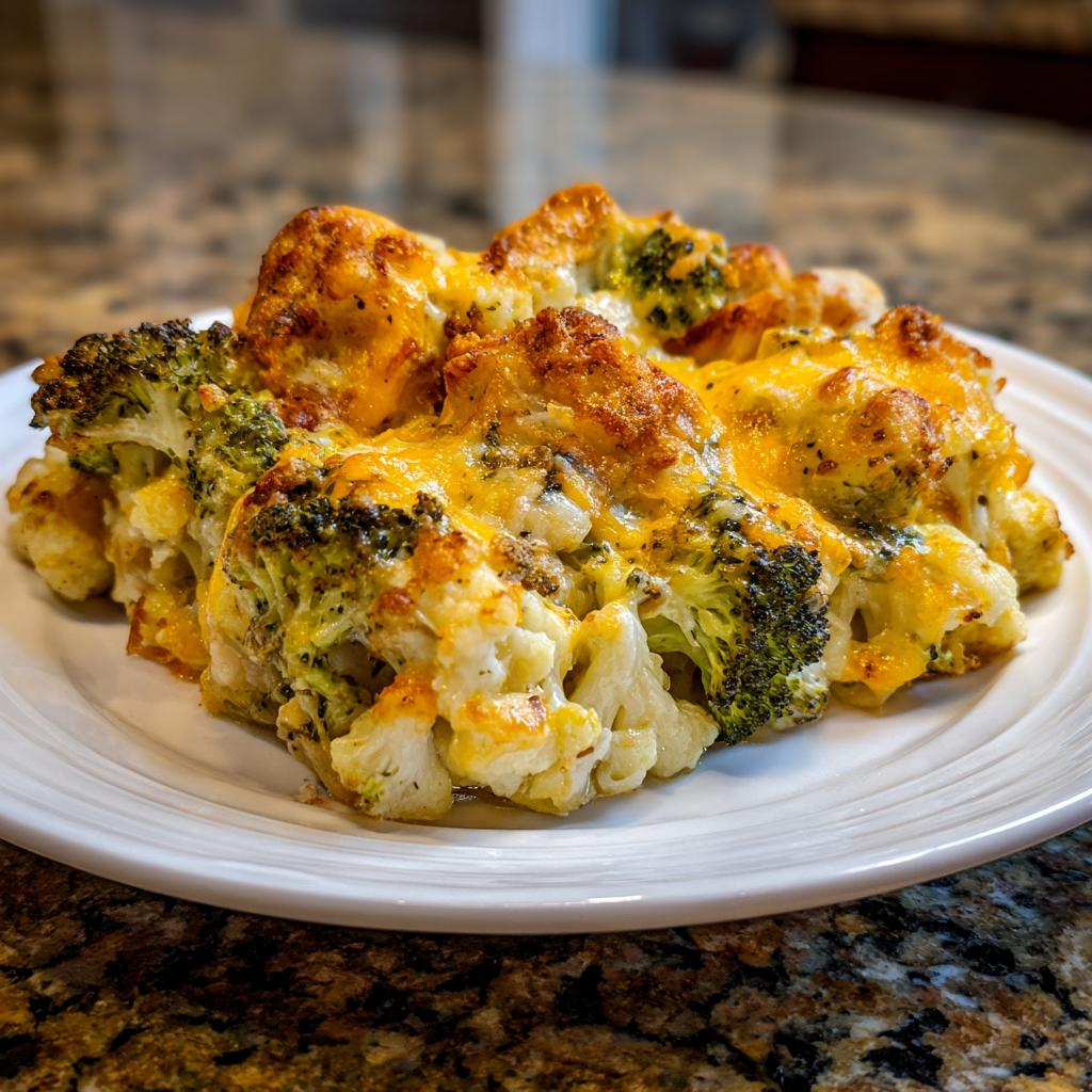 Blumenkohl-Brokkoli-Hähnchenauflauf