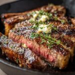Buttergebratenes Ribeye-Steak in der Gusseisenpfanne