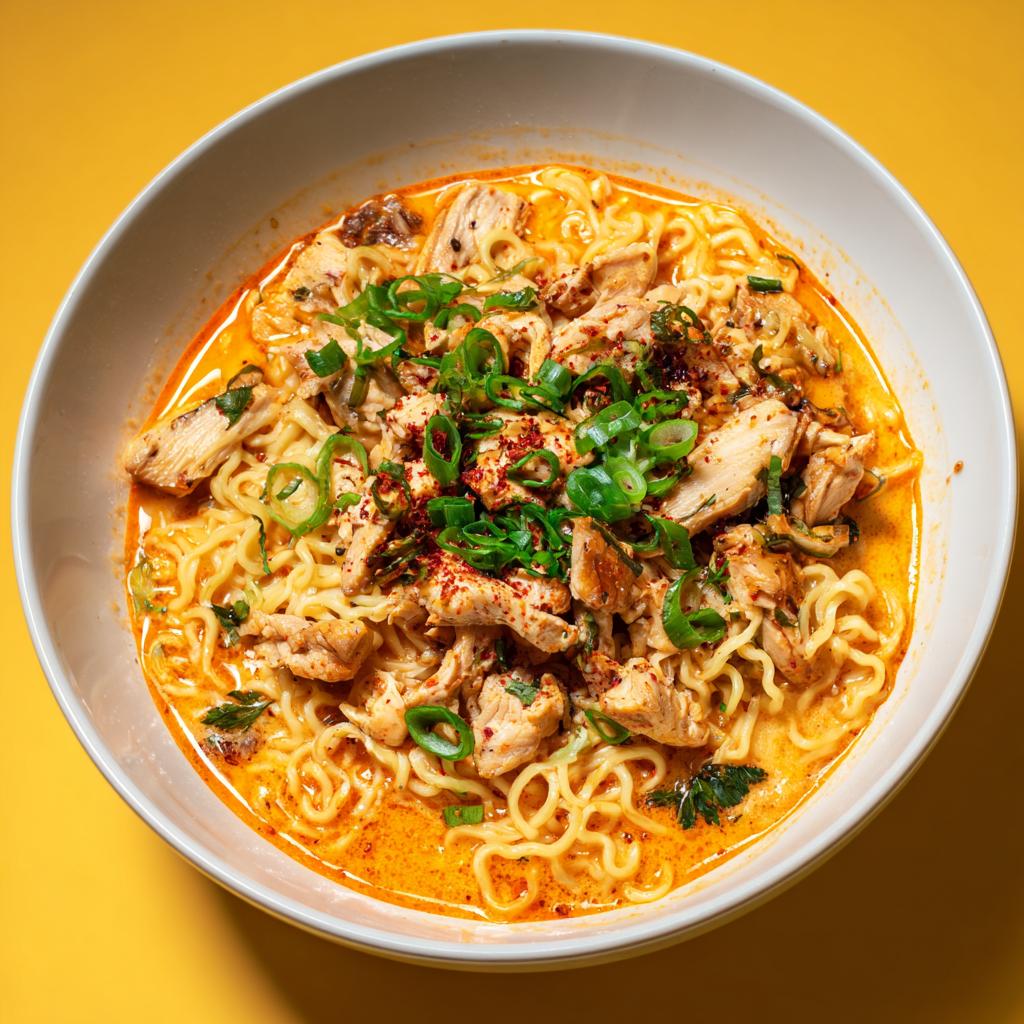 Feuriger Hähnchen-Ramen mit cremiger Knoblauchsoße - detail 1