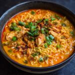 Feuriger Hähnchen-Ramen mit cremiger Knoblauchsoße