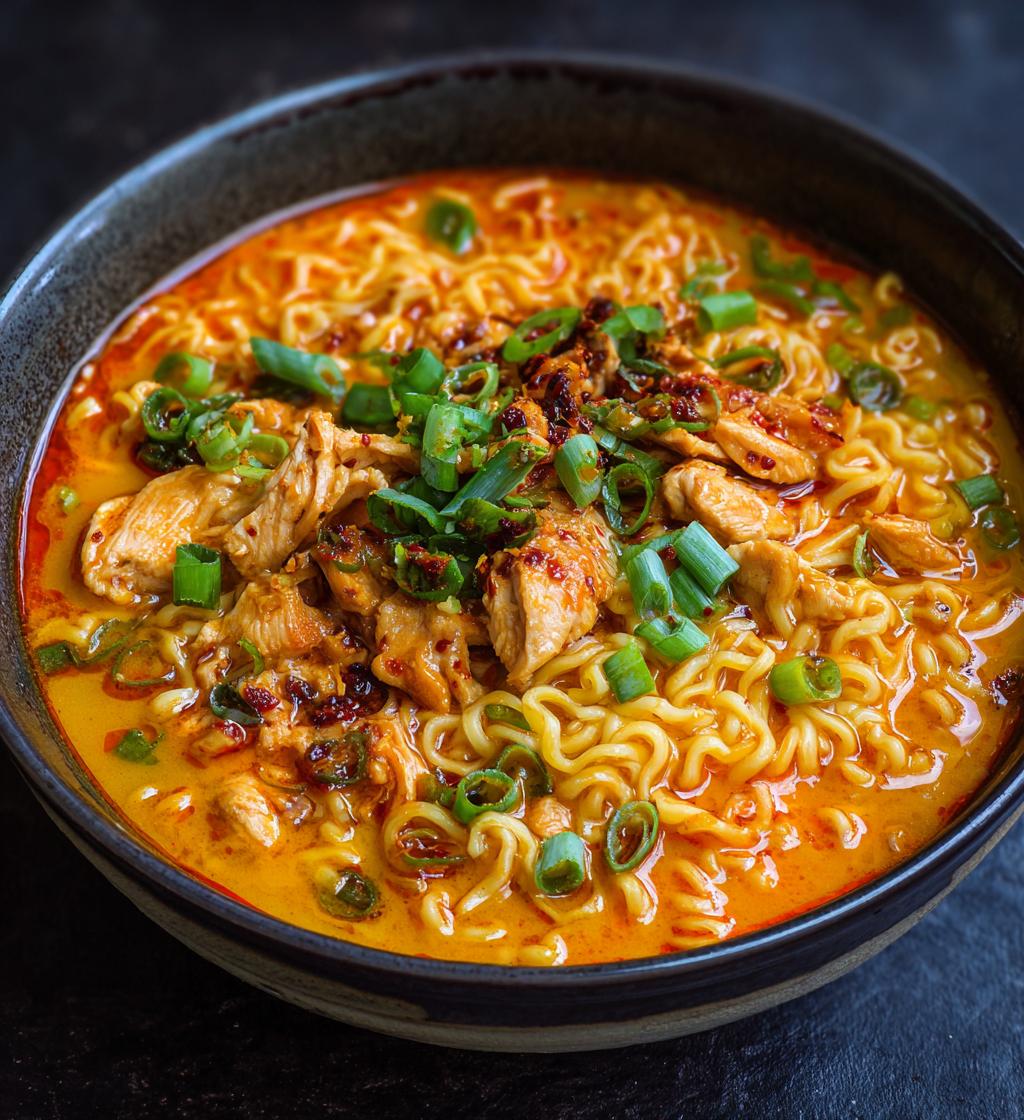 Feuriger Hähnchen-Ramen mit cremiger Knoblauchsoße