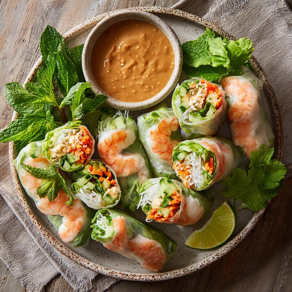 Garnelen-Frühlingsrollen mit Erdnusssauce - detail 1