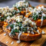 Gefüllte Süßkartoffeln mit Spinat, Champignons und Feta