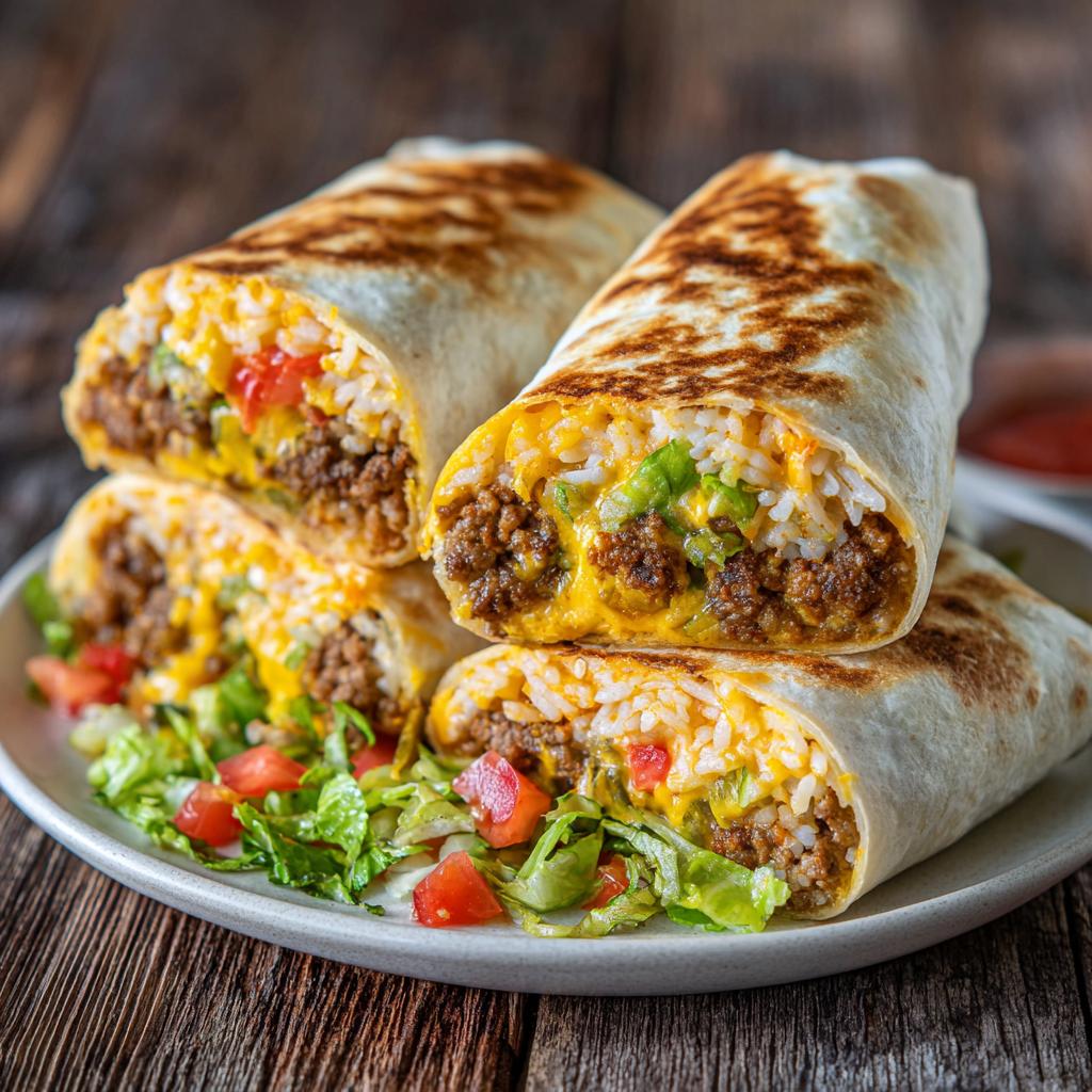 Gegrillte Cheeseburger Burritos mit Reis und Käse - detail 1