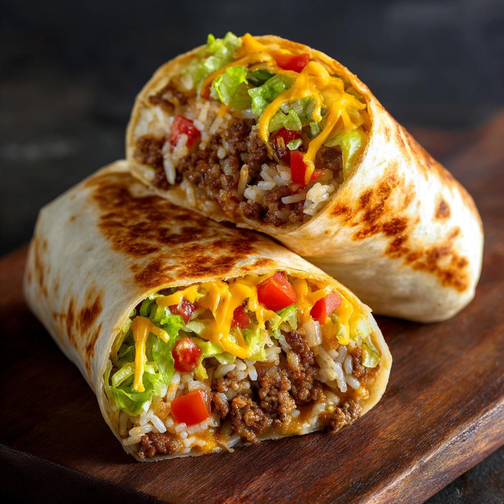 Gegrillte Cheeseburger Burritos mit Reis und Käse