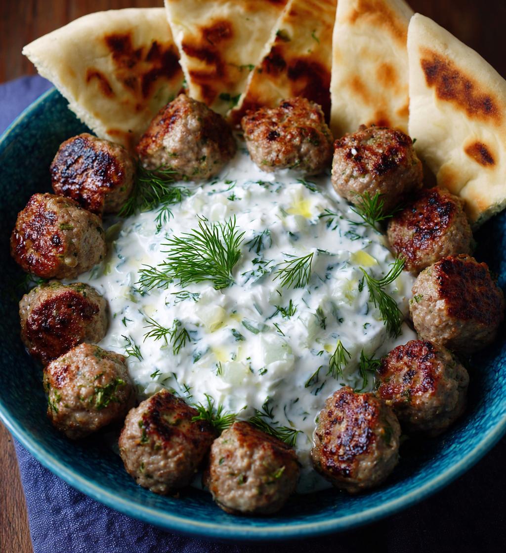 Griechische Fleischbällchen-Schüssel mit Tzatziki - detail 1