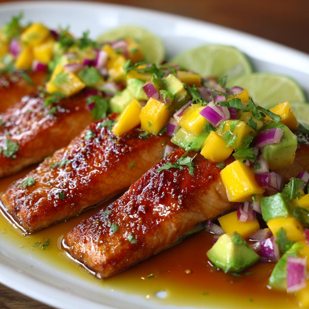 Honigglasierter Lachsfilet mit Mango-Avocado-Salsa - detail 1