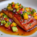 Honigglasierter Lachsfilet mit Mango-Avocado-Salsa