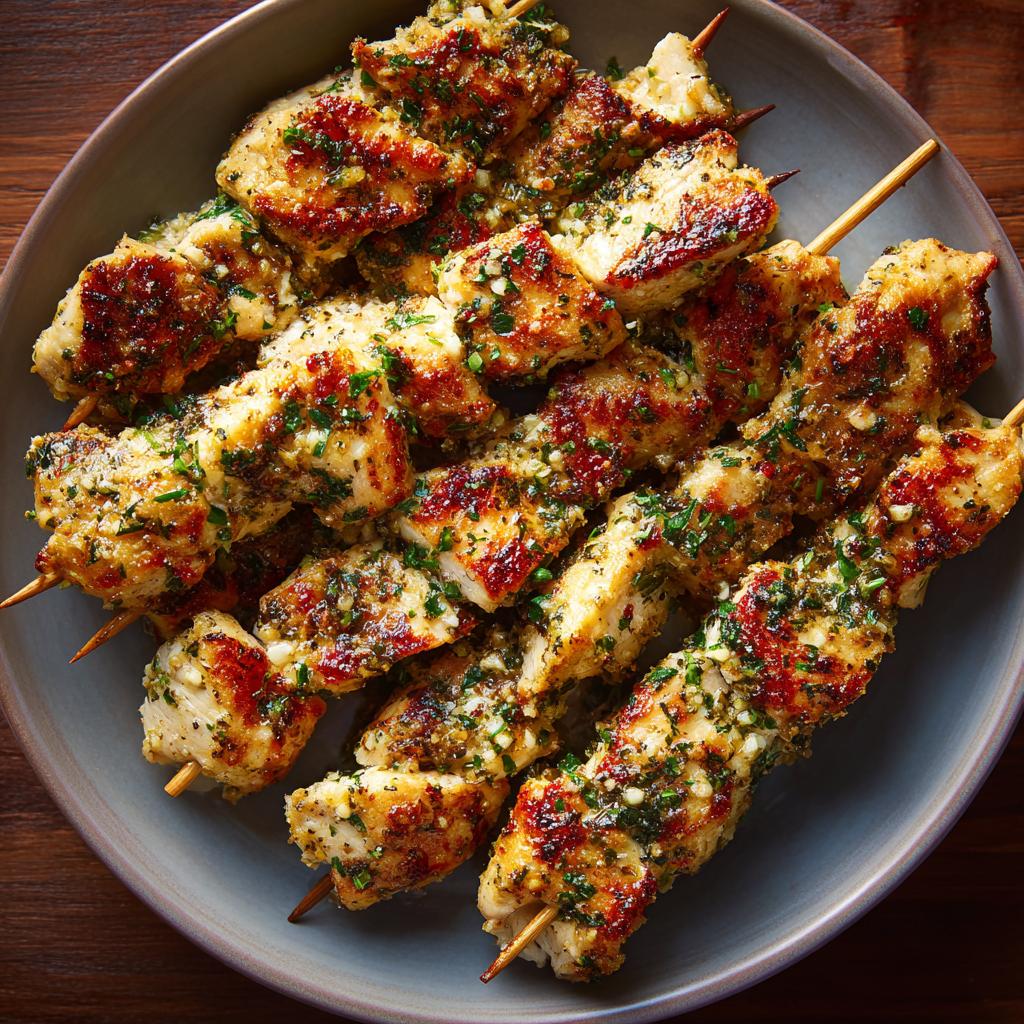 Knoblauch-Parmesan-Hähnchenspieße