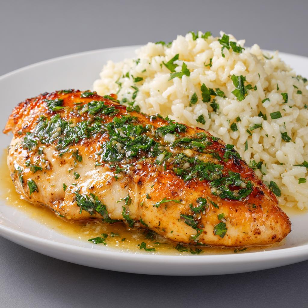 Knoblauchbutter-Hühnchen mit Parmesanreis