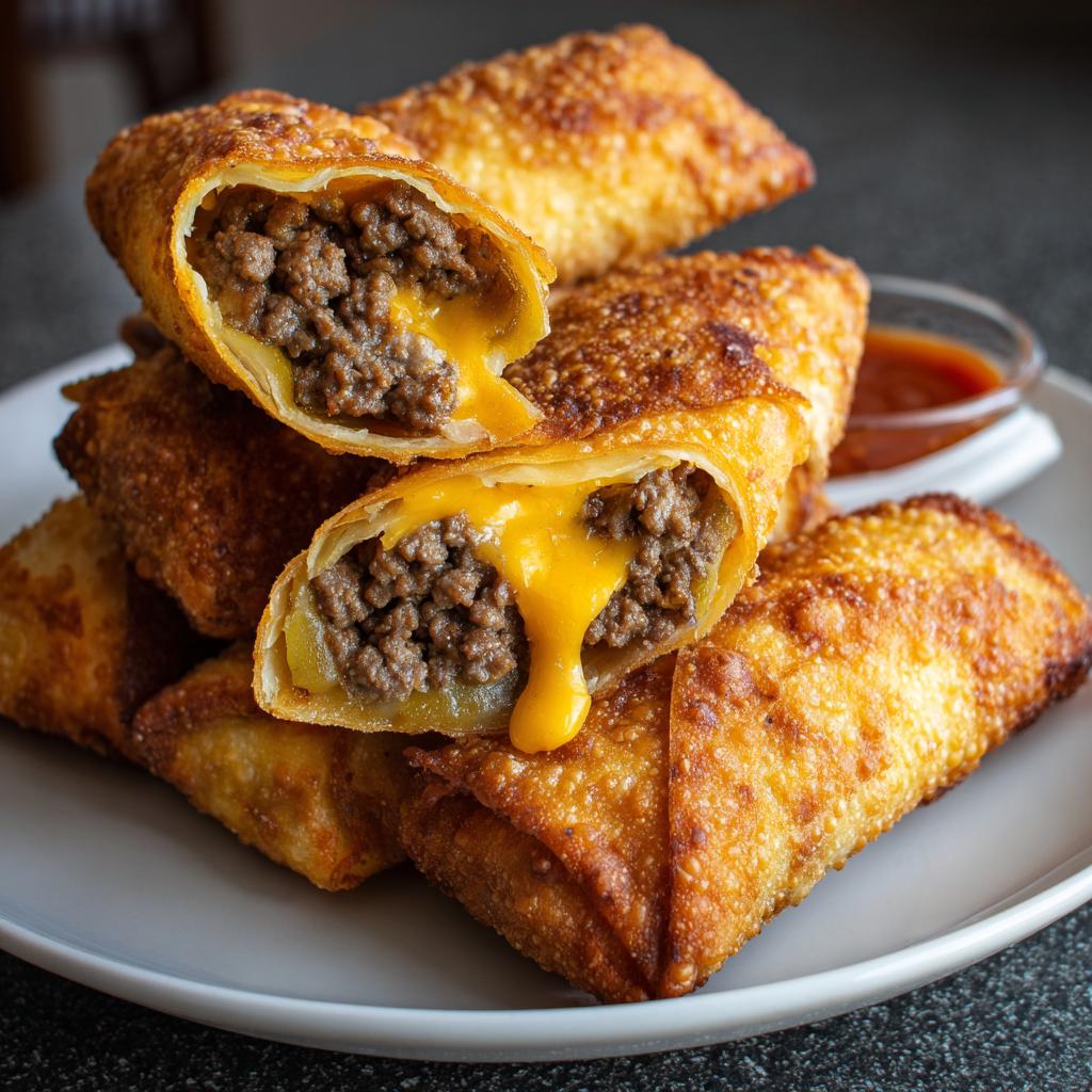 Knusprige Cheeseburger-Egg Rolls