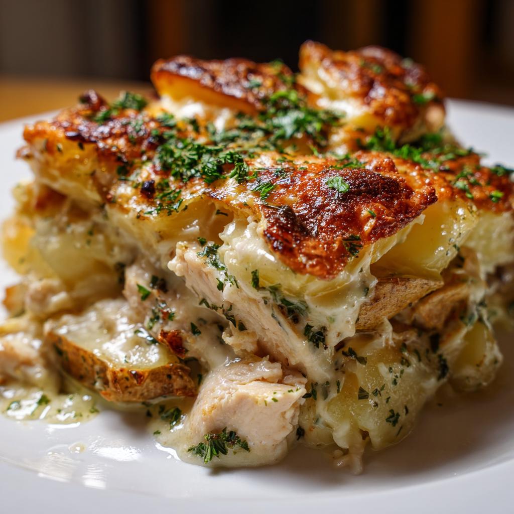 Käse-Hühnchen-Kartoffelauflauf