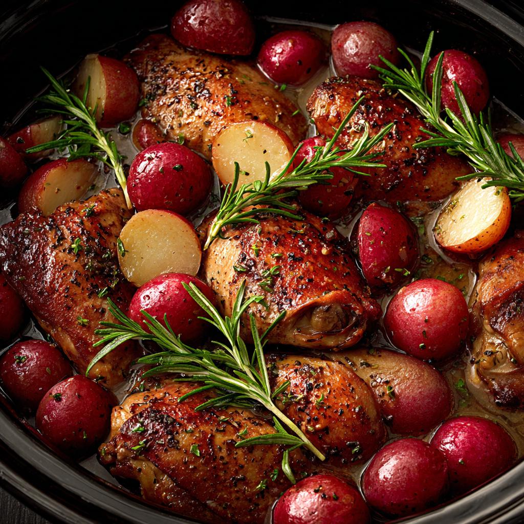 Langsam gegarte Hähnchenschenkel mit roten Kartoffeln - detail 1