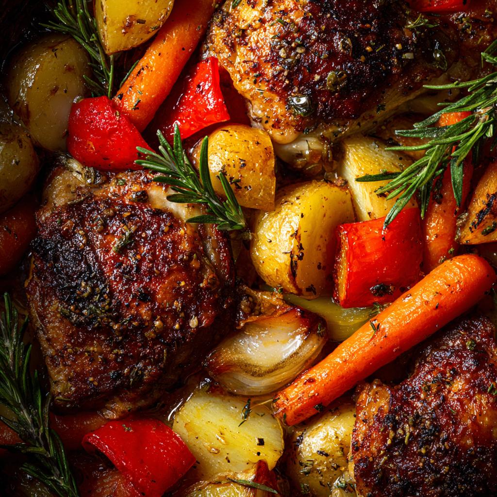 Ofengebratene Hähnchenschenkel mit Gemüse - detail 1