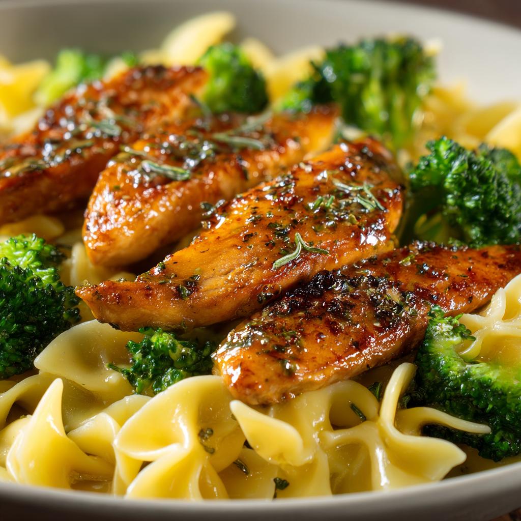 Senf-Honig-Hühnchen mit Pasta und Brokkoli - detail 1