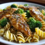 Senf-Honig-Hühnchen mit Pasta und Brokkoli