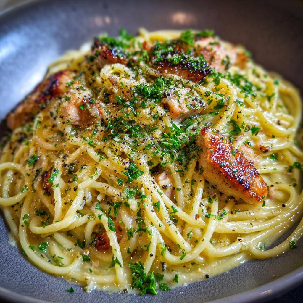 Spaghetti Carbonara mit Hühnchen - detail 1