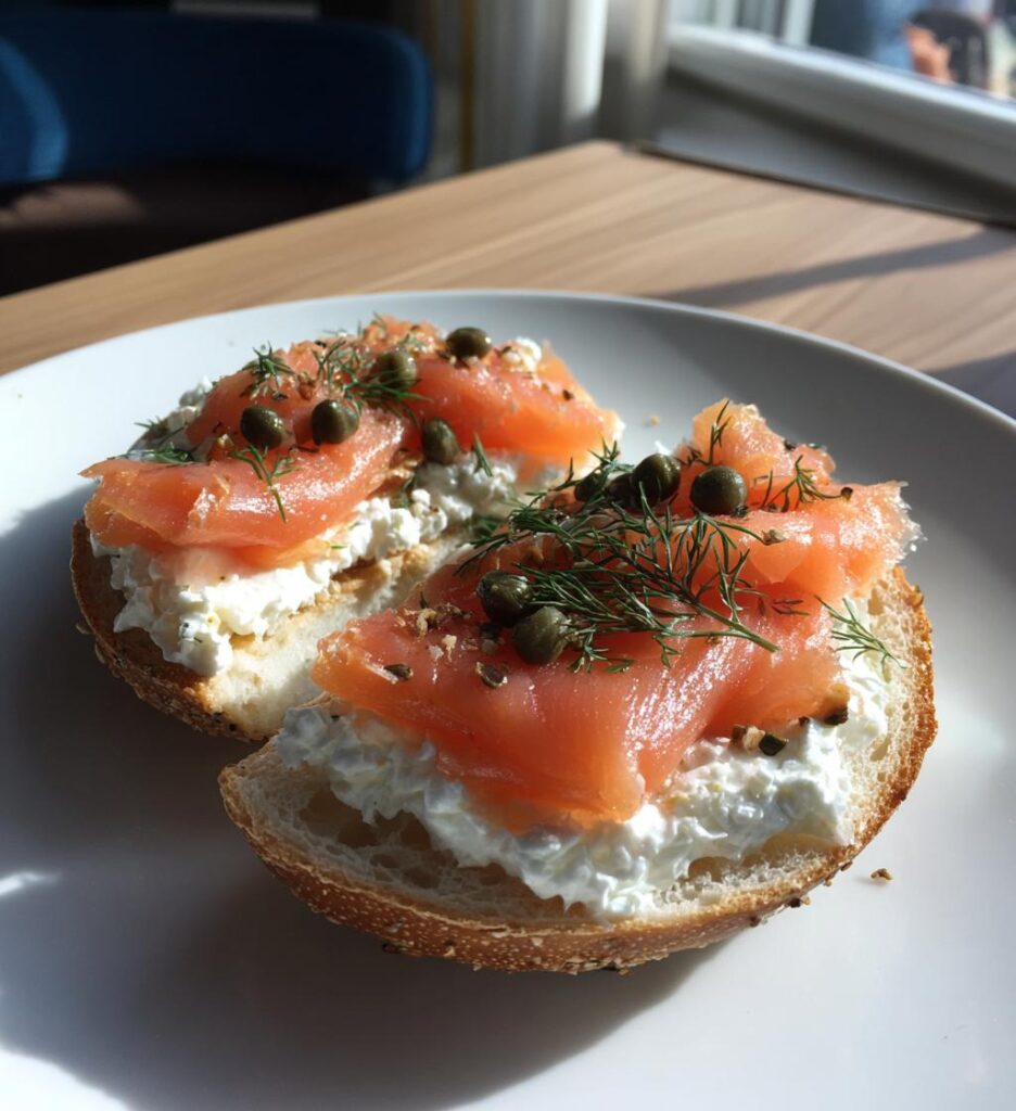 Bagel mit Frischkäse und Lachs
