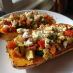 Gefüllter Butternut-Kürbis mit Gemüse und Feta