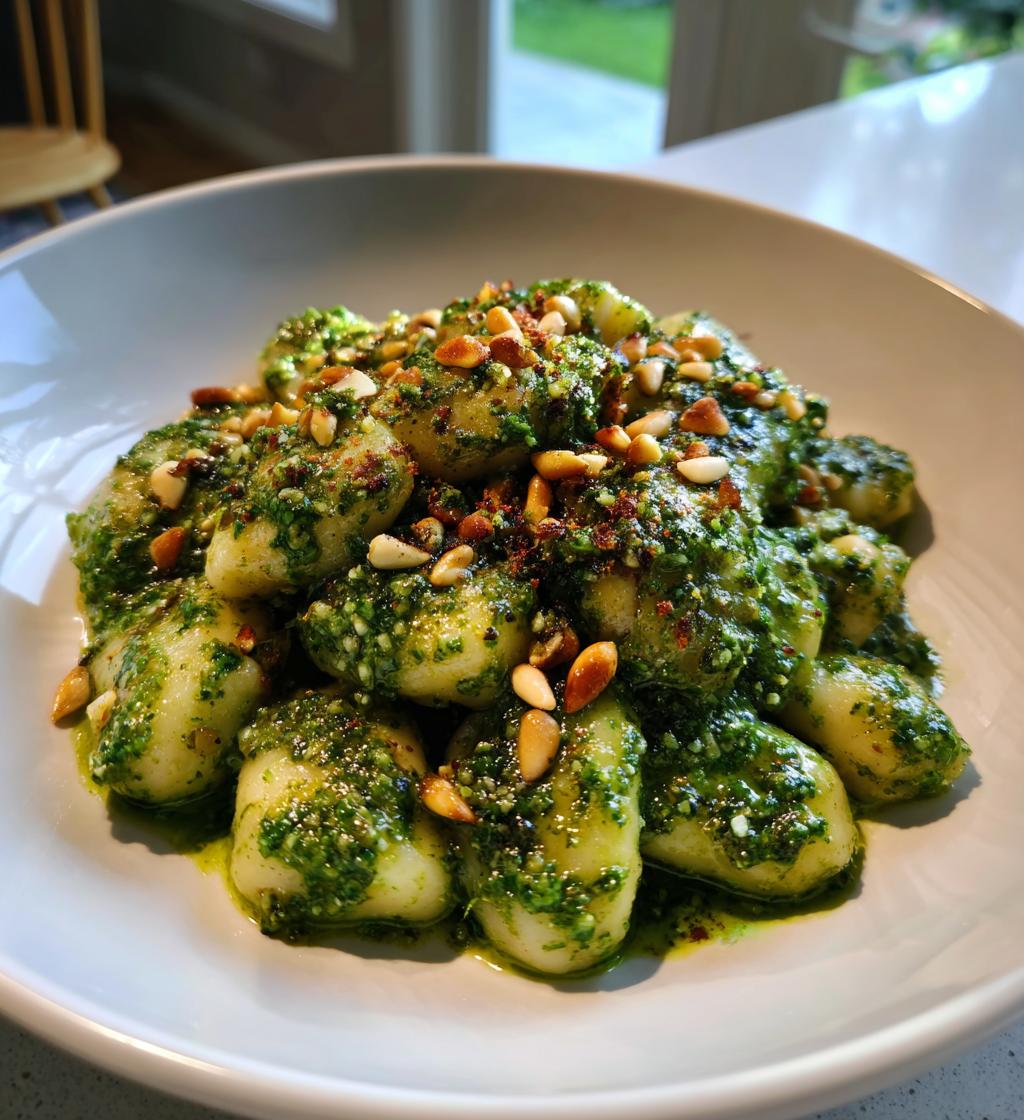 Gnocchi mit Pesto und Pinienkernen
