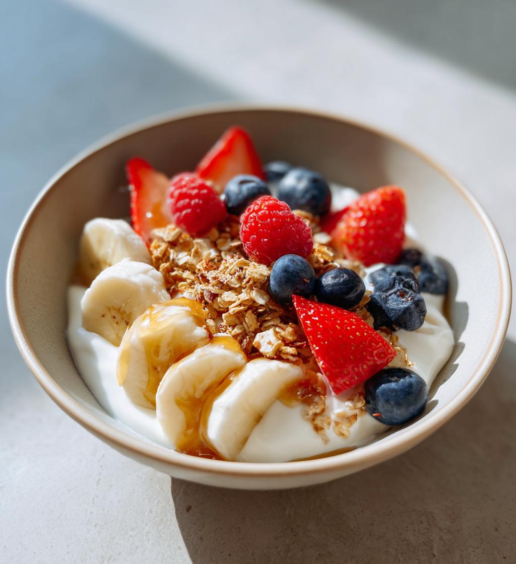 Joghurt mit Müsli und frischen Früchten