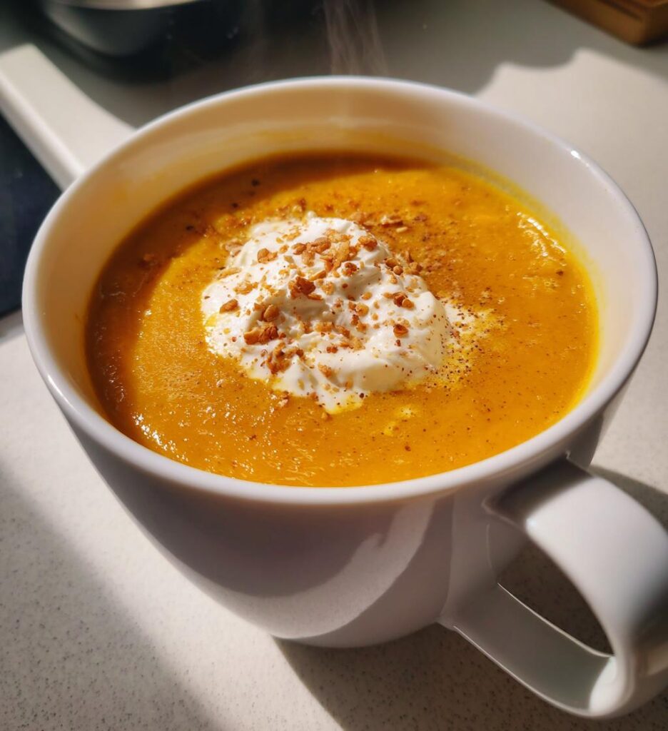 Kürbissuppe mit Crème fraîche und Muskat