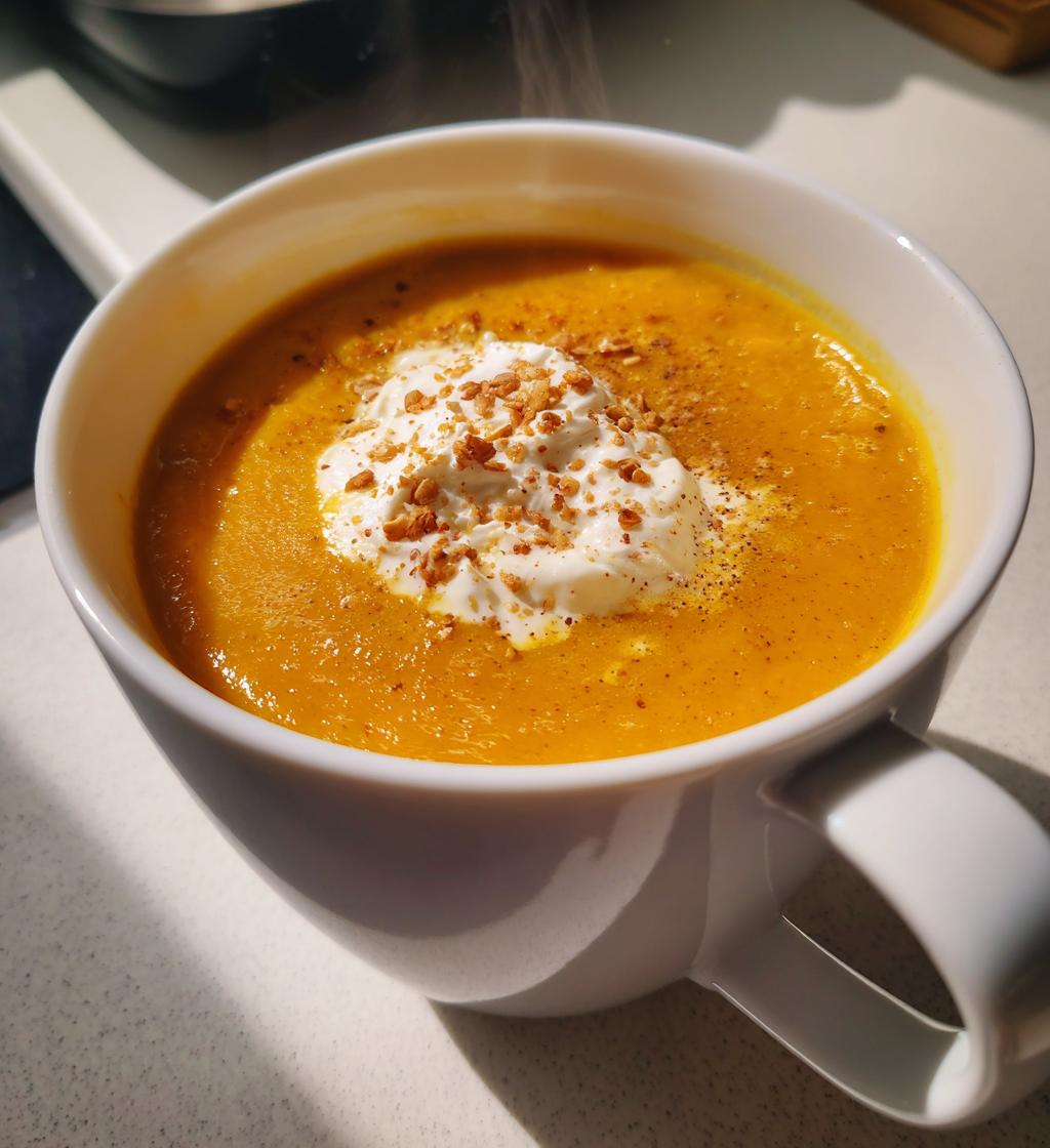 Kürbissuppe mit Crème fraîche und Muskat