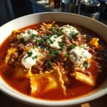 Lasagna-Suppe mit Ricotta und Mozzarella