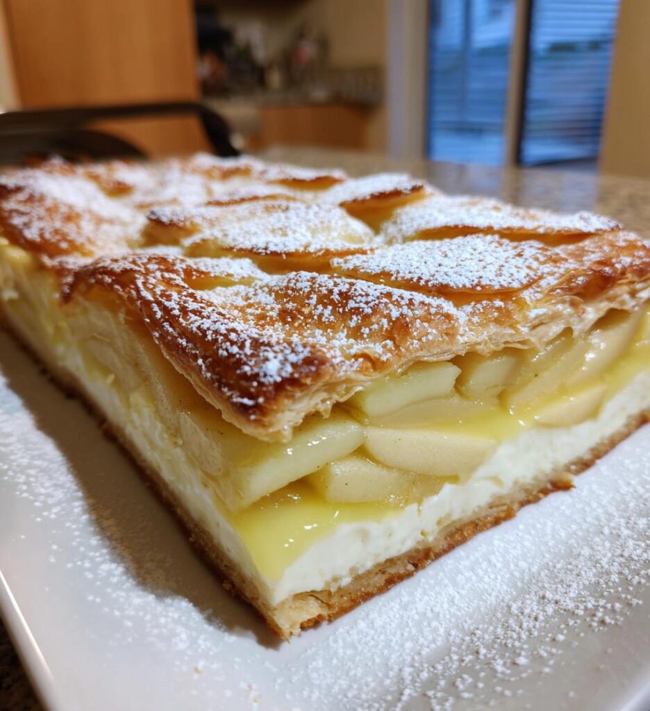 blaetterteigkuchen mit vanillecreme und apfel