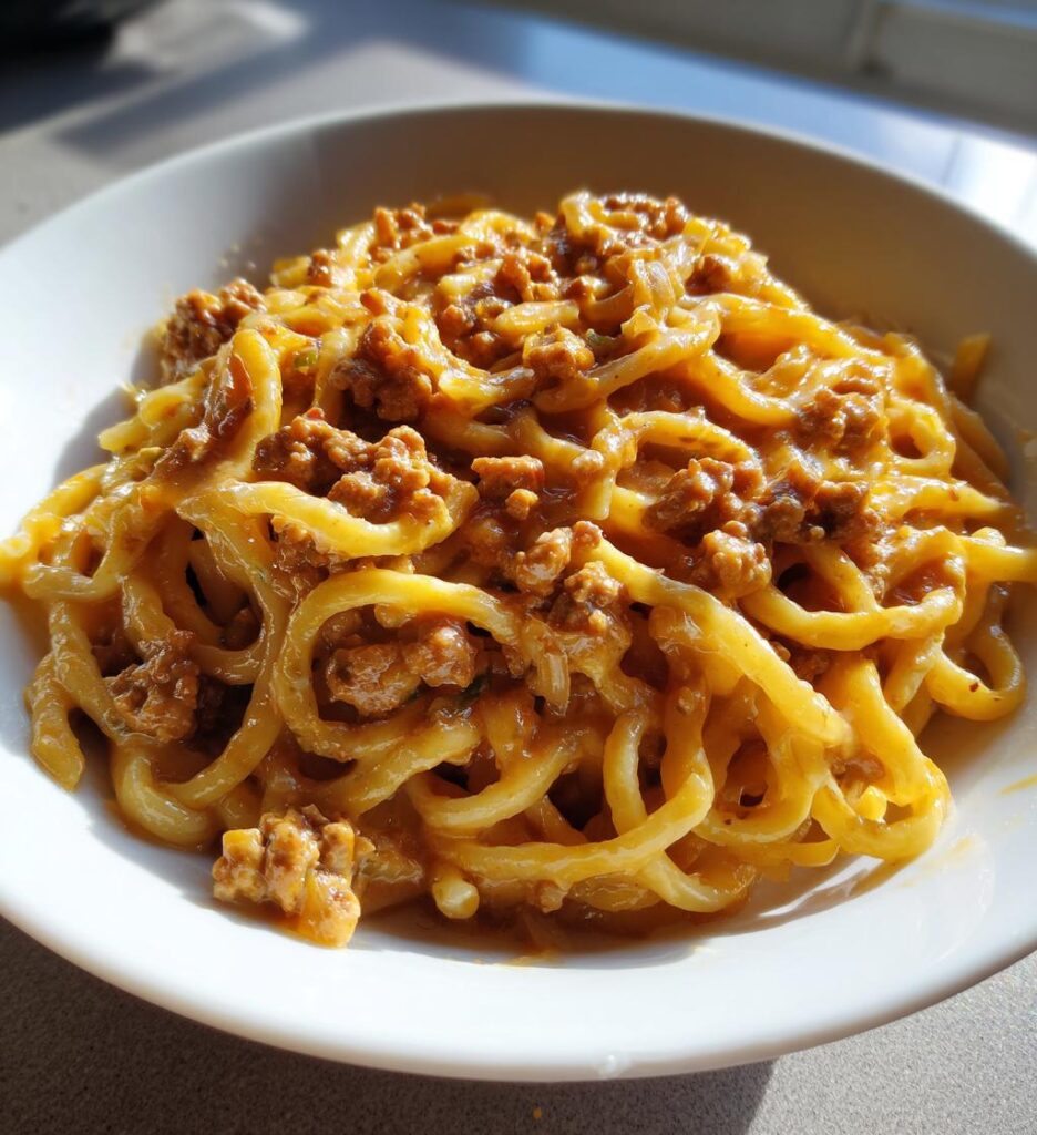 cremige kaese lauch pasta mit hackfleisch