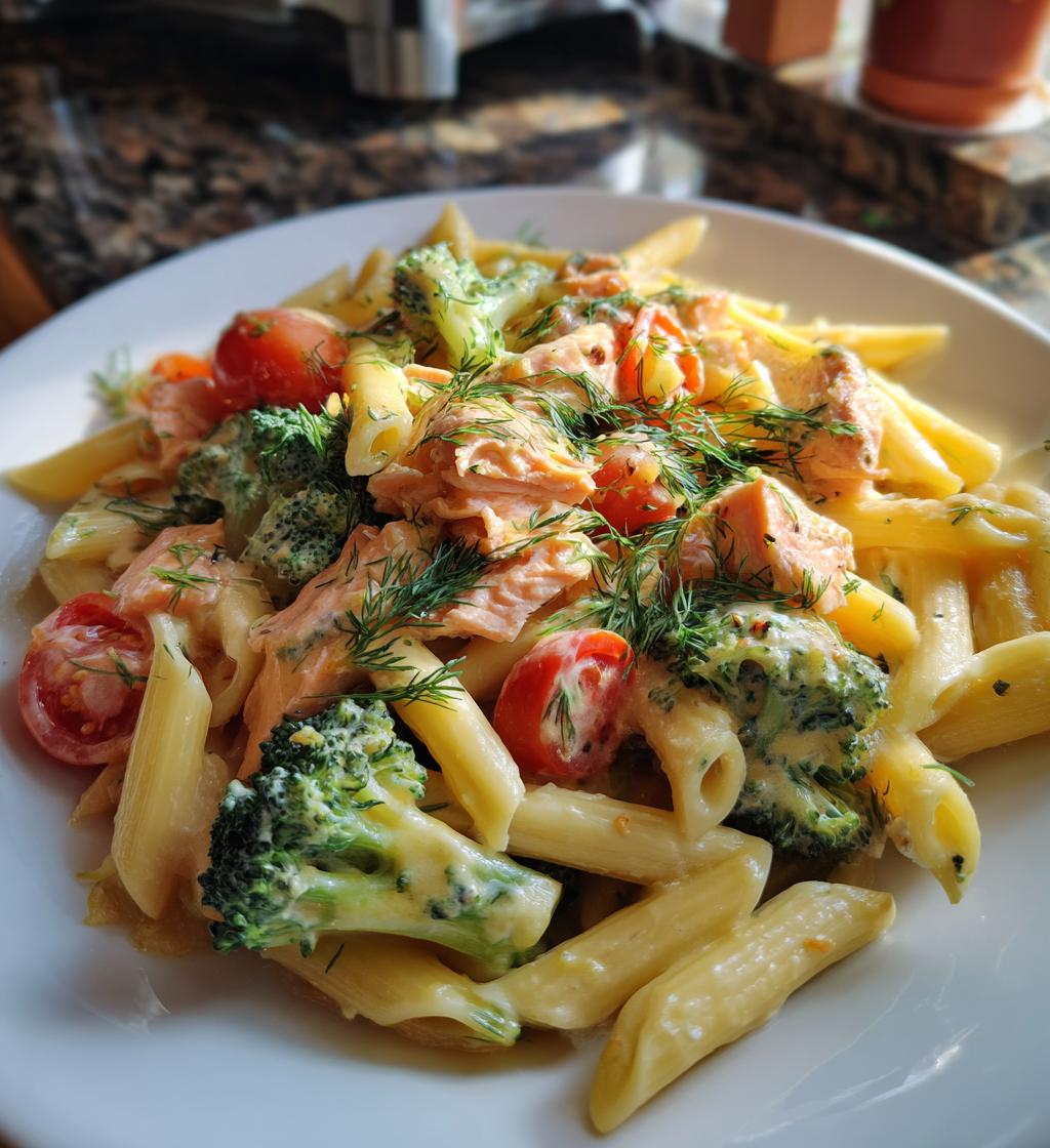 cremige pasta mit lachs brokkoli und tomaten
