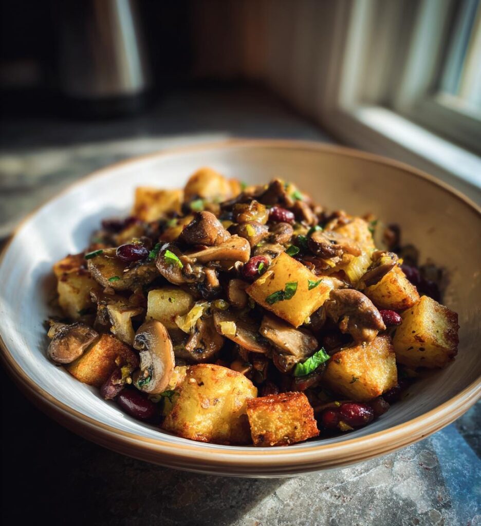 kartoffel pilz pfanne mit bohnen