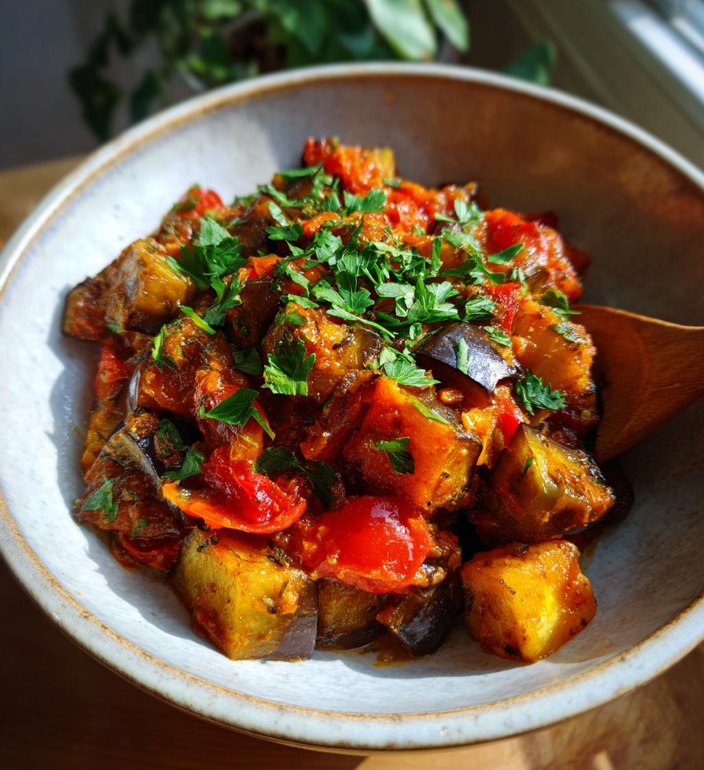 orientalische auberginenpfanne mit gewuerzen