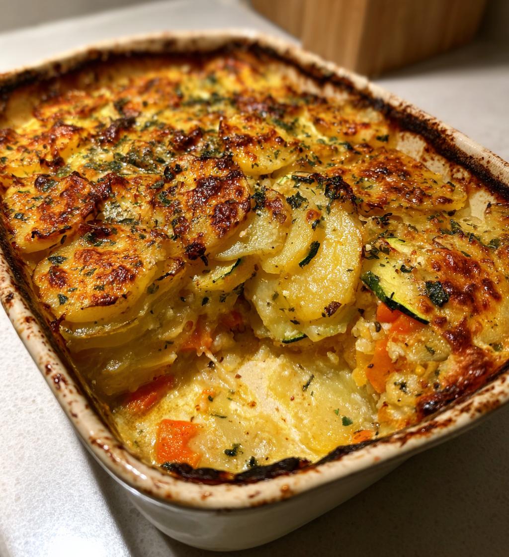 vegetarischer kartoffelauflauf mit zucchini karotten und zwiebeln