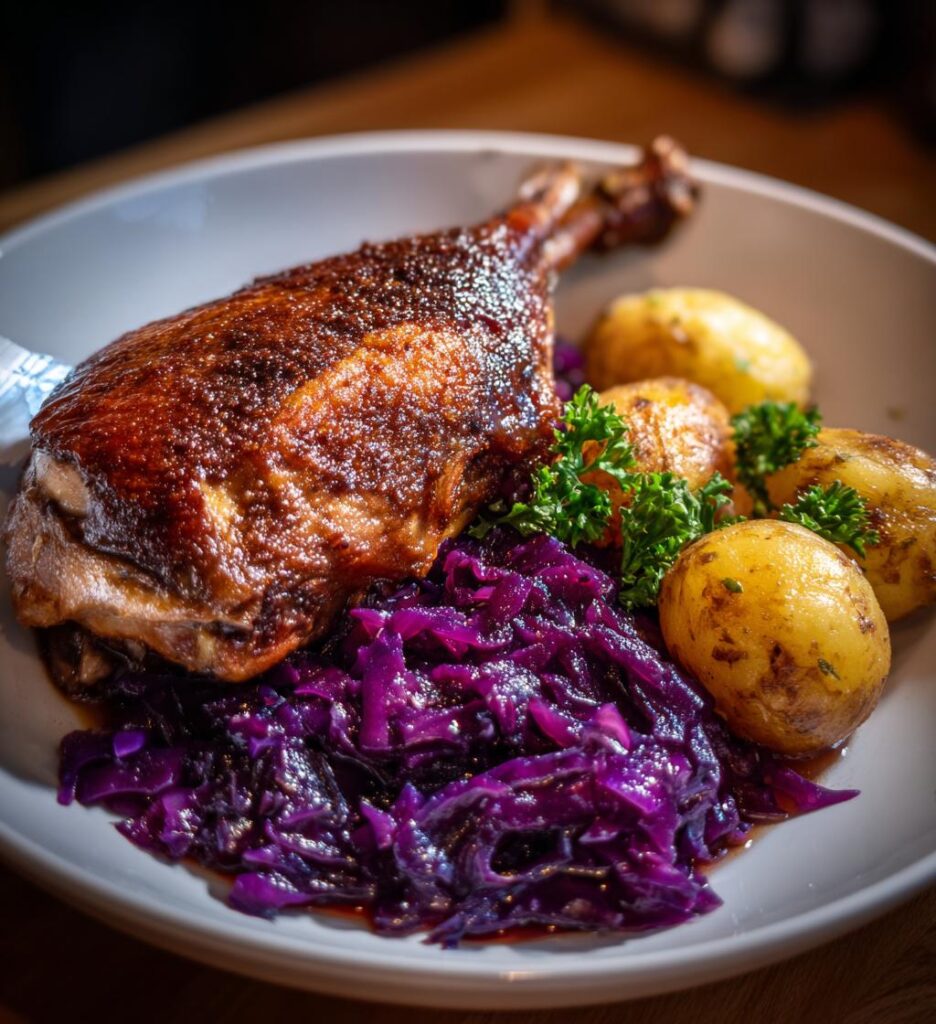 Weihnachtsgans mit Rotkohl und Klößen