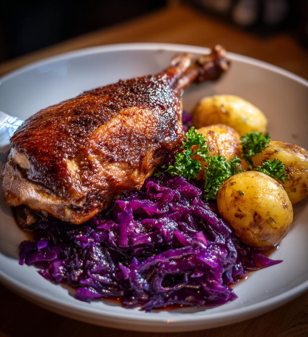 Weihnachtsgans mit Rotkohl und Klößen